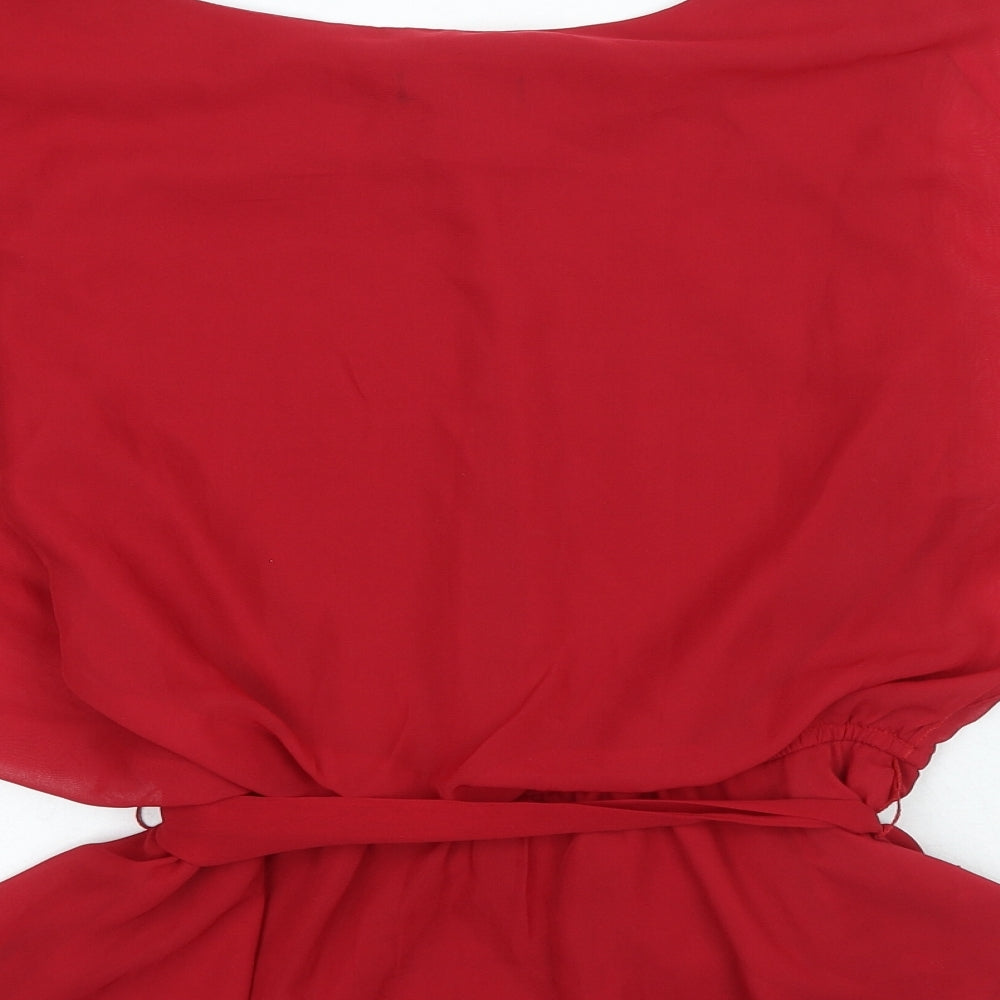 JRNY Womens Red Polyester Basic Blouse Size 6 Boat Neck