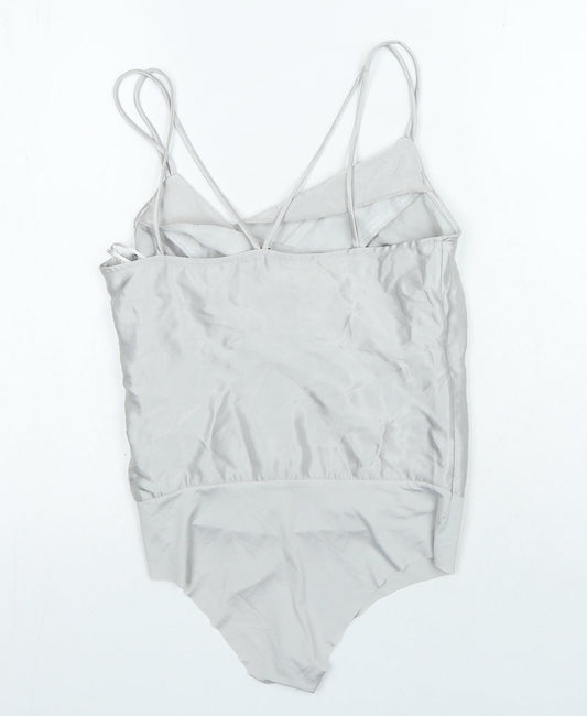Zara Womens Silver Polyester Bodysuit One-Piece Size XS Snap