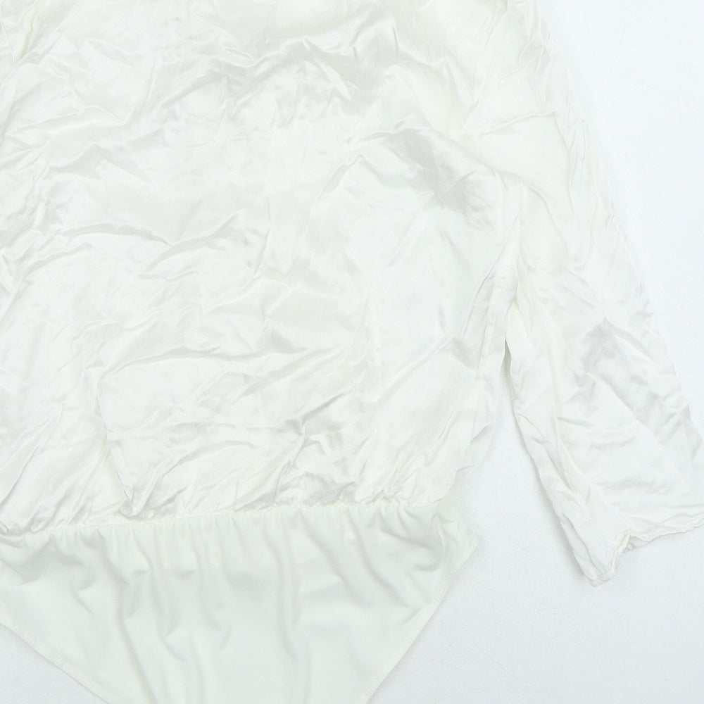 Zara Womens White Polyester Leotard One-Piece Size M Snap