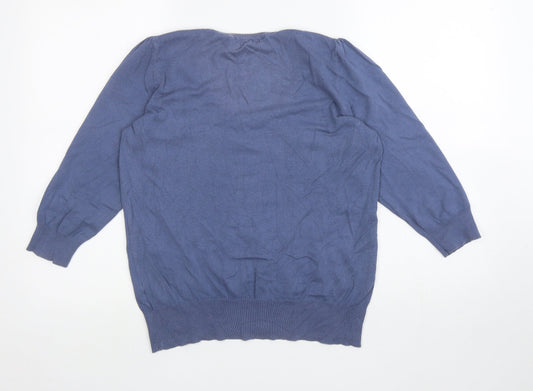 F&F Womens Blue Scoop Neck Cotton Pullover Jumper Size 14