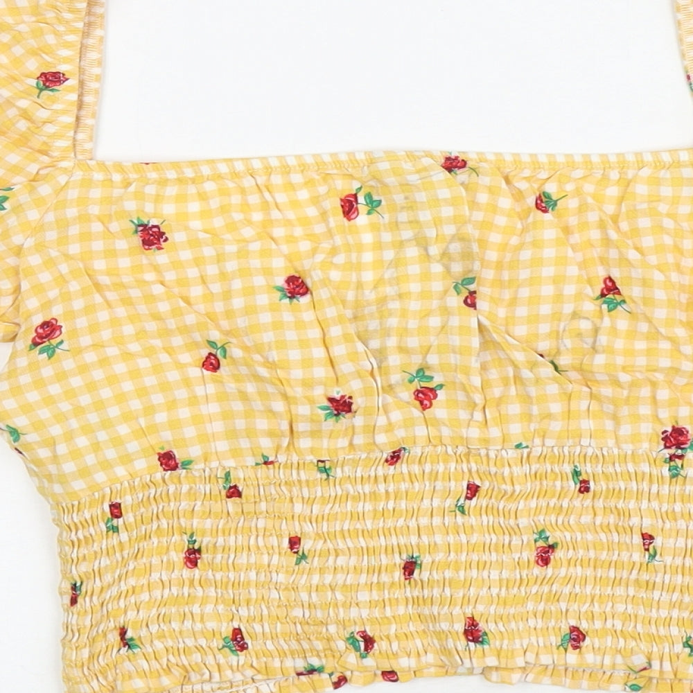 Womens UK Size S Stradivarius Yellow Cropped T-Shirt