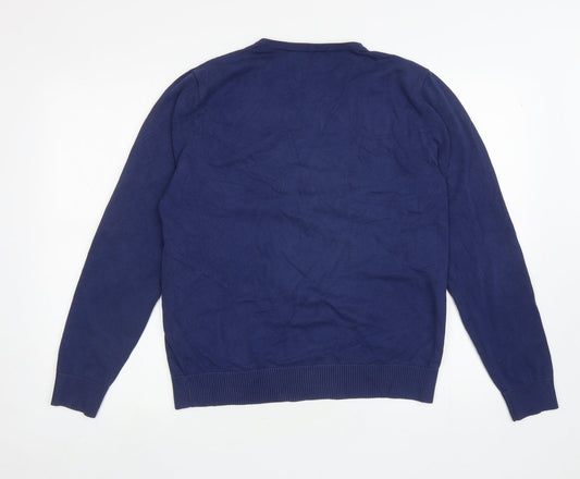 Burton Mens Blue V-Neck Cotton Pullover Jumper Size L