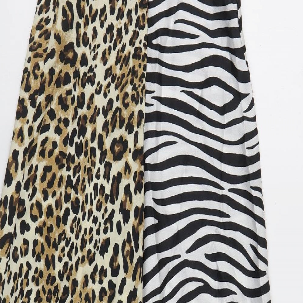 Boohoo Womens Black Animal Print Polyester Maxi Size 6 V-Neck Zip