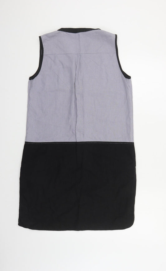 NEXT Womens Grey Colourblock Linen Shift Size 10 V-Neck Pullover