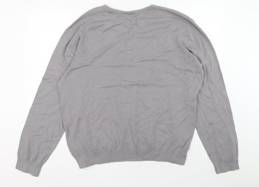 Burton Mens Grey V-Neck Cotton Pullover Jumper Size XL