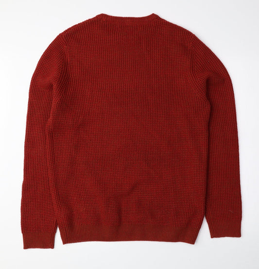 F&F Mens Red Crew Neck Acrylic Pullover Jumper Size M