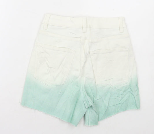 Marks and Spencer Womens Blue Cotton Hot Pants Shorts Size 6 L4 in Regular Button