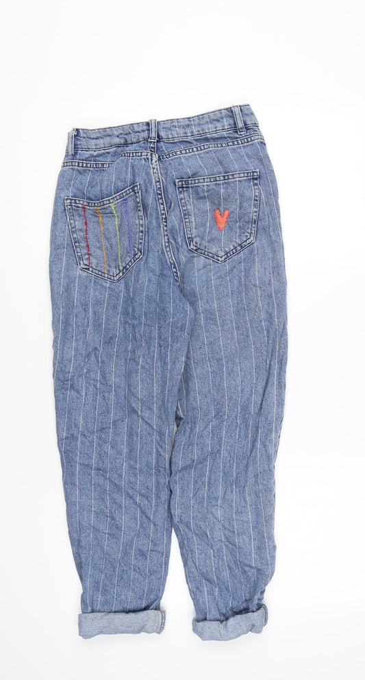 Denim & Co. Womens Blue Striped Cotton Mom Jeans Size 6 L21 in Regular Zip