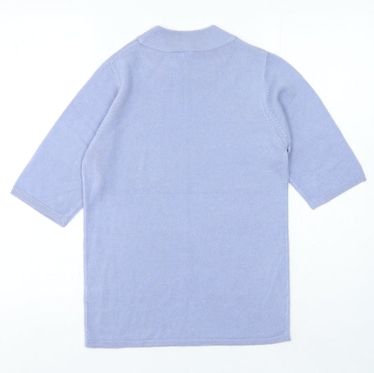 Originals Womens Blue Acrylic Basic T-Shirt Size 8 Mock Neck