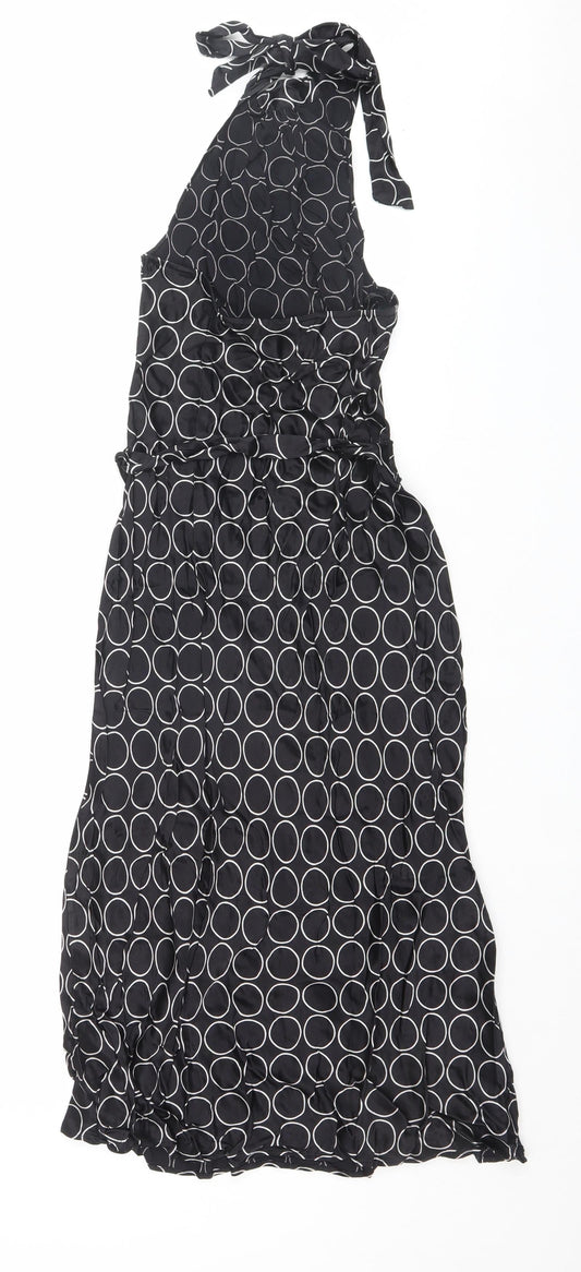 NEXT Womens Black Geometric Polyester A-Line Size 10 Halter Tie