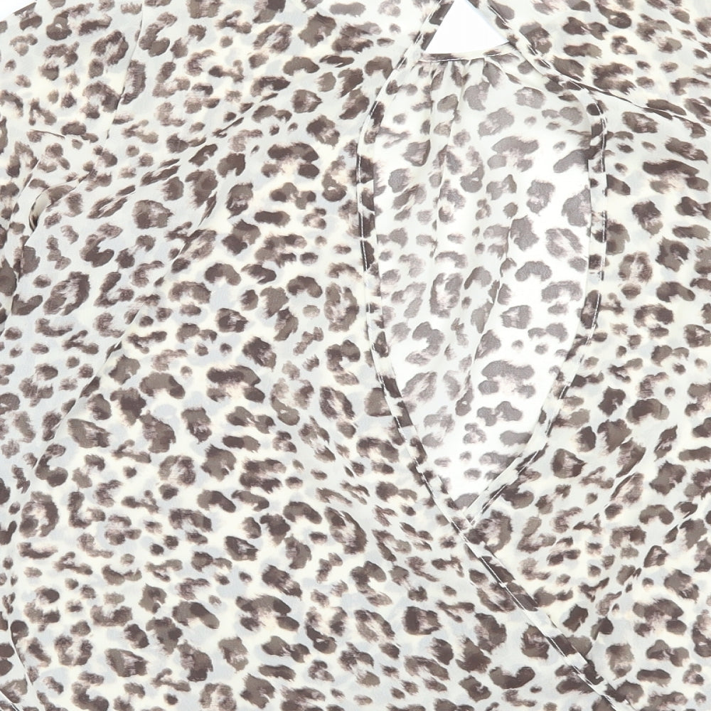George Womens Brown Animal Print Polyester Basic Blouse Size 8 Crew Neck