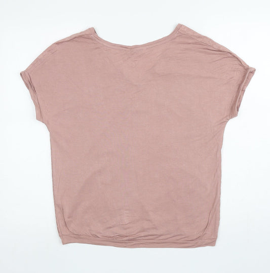 George Womens Pink Animal Print Viscose Basic T-Shirt Size 8 V-Neck