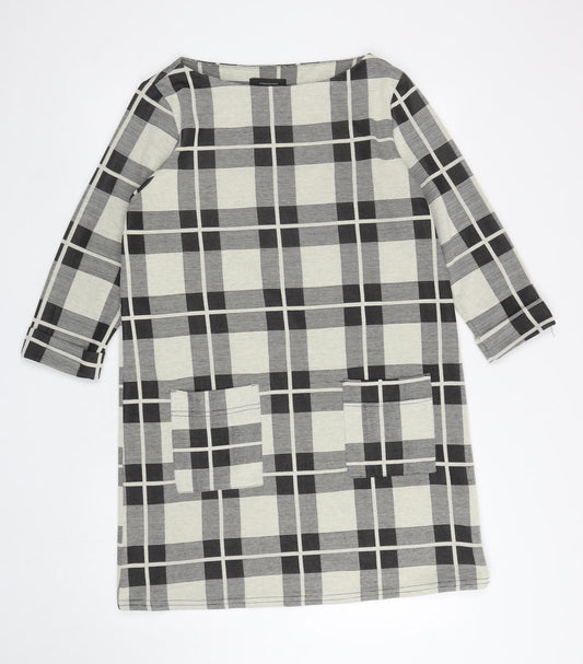 Atmosphere Womens Black Plaid Polyester A-Line Size 14 Boat Neck Pullover