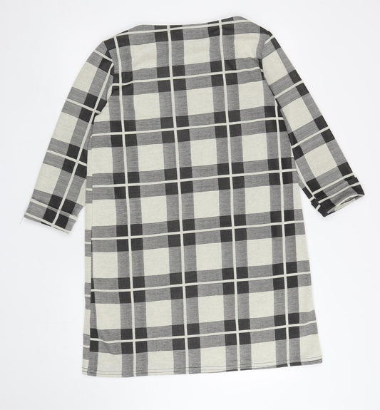 Atmosphere Womens Black Plaid Polyester A-Line Size 14 Boat Neck Pullover