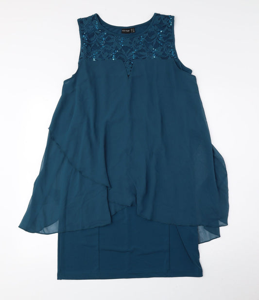 Body Flirt Womens Blue Polyester Sheath Size M Round Neck Pullover - Lace Detail