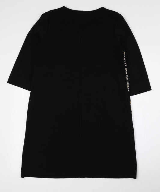 Zara Womens Black Geometric Polyester A-Line Size M Round Neck Pullover