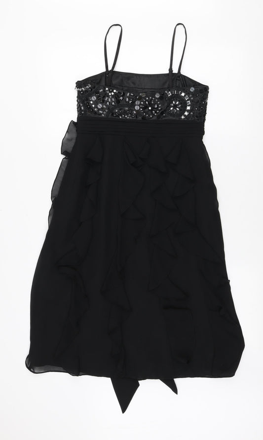 Debenhams Womens Black Polyester Slip Dress Size 8 Off the Shoulder Zip