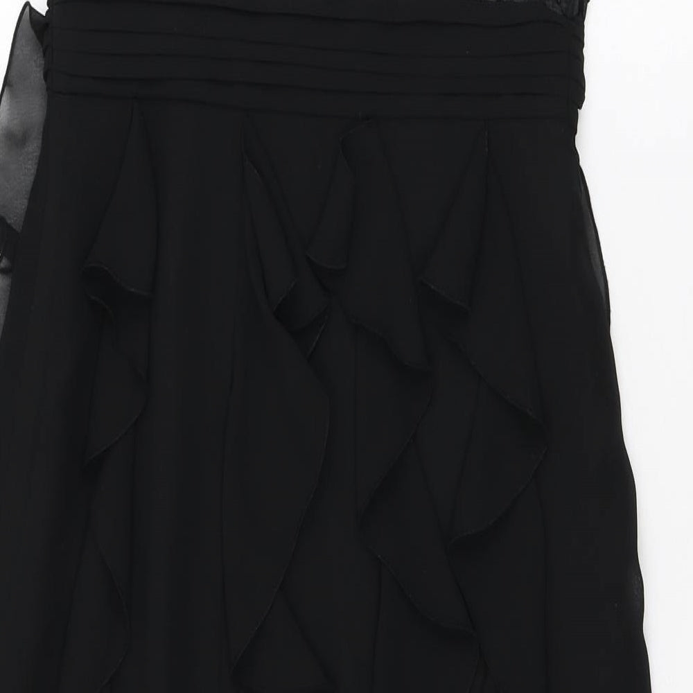 Debenhams Womens Black Polyester Slip Dress Size 8 Off the Shoulder Zip