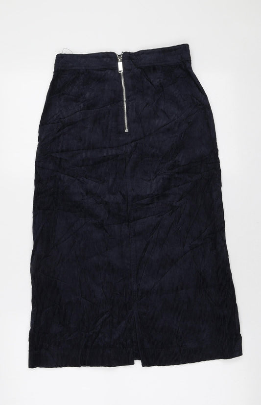 Marks and Spencer Womens Blue Cotton Straight & Pencil Skirt Size 6 Zip