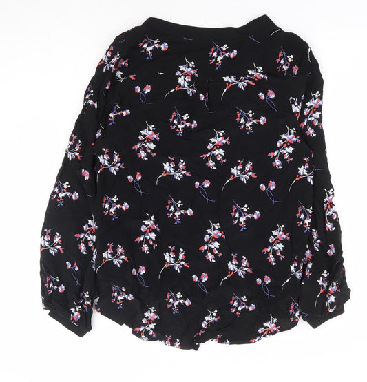 Autograph Womens Black Floral Viscose Basic Blouse Size 8 V-Neck