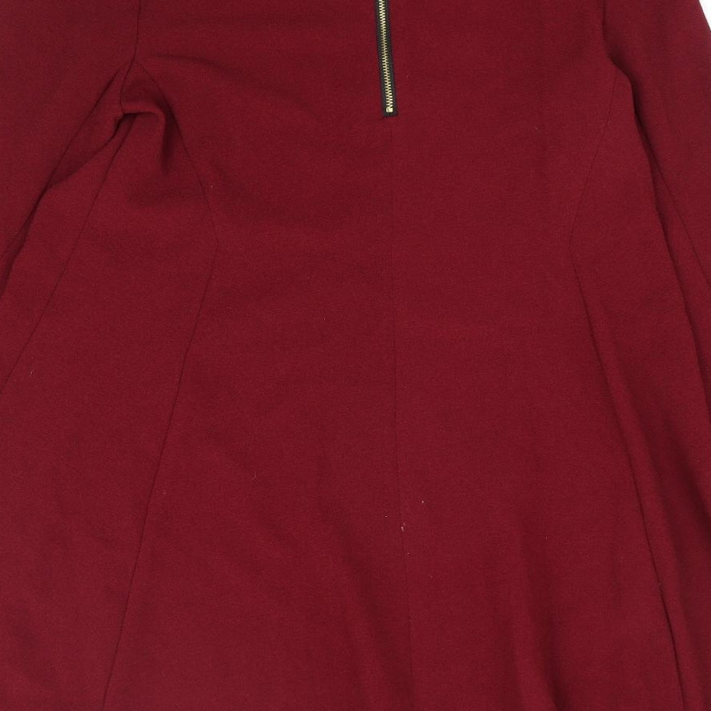Primark Womens Red Polyester A-Line Size 8 Round Neck Zip