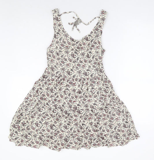 Divided by H&M Womens Beige Paisley Viscose Fit & Flare Size 10 Scoop Neck Tie