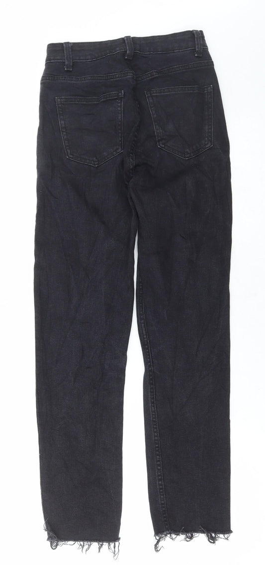 Denim & Co. Womens Black Cotton Straight Jeans Size 6 L28 in Regular Button