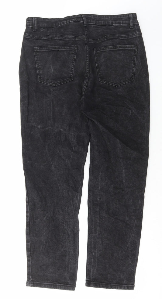 Denim & Co. Womens Grey Cotton Straight Jeans Size 14 L27 in Regular Button