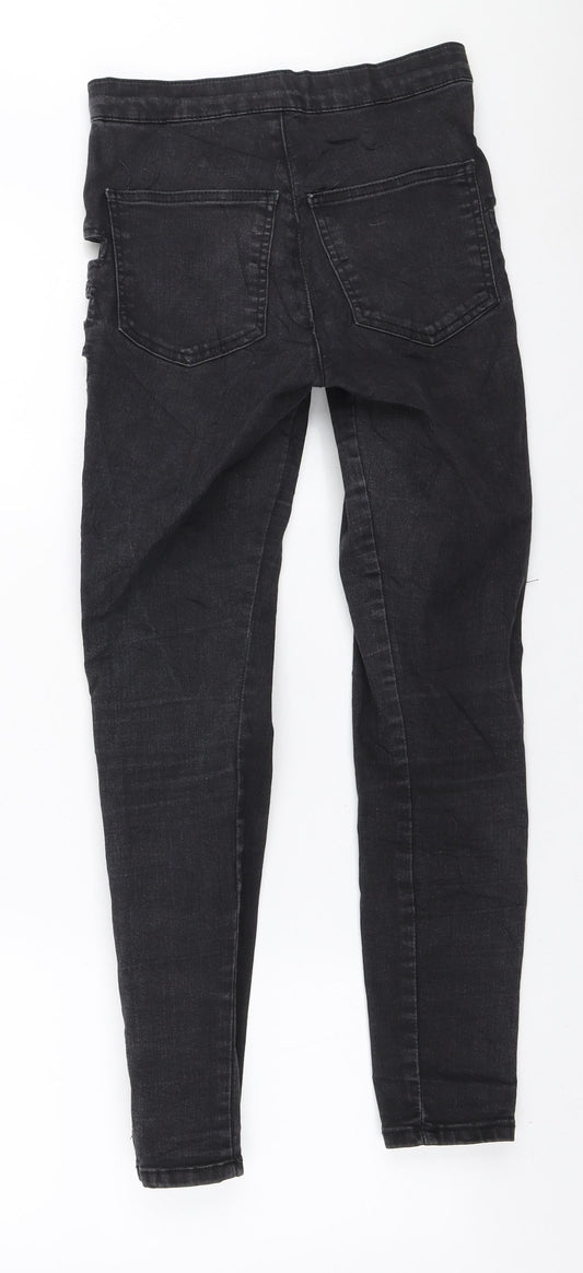 Topshop Womens Black Cotton Skinny Jeans Size 28 in L30 in Regular Zip - Side cut outs