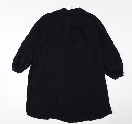 AND/OR Womens Black Viscose Shift Size 6 Round Neck Button - Lace Detail