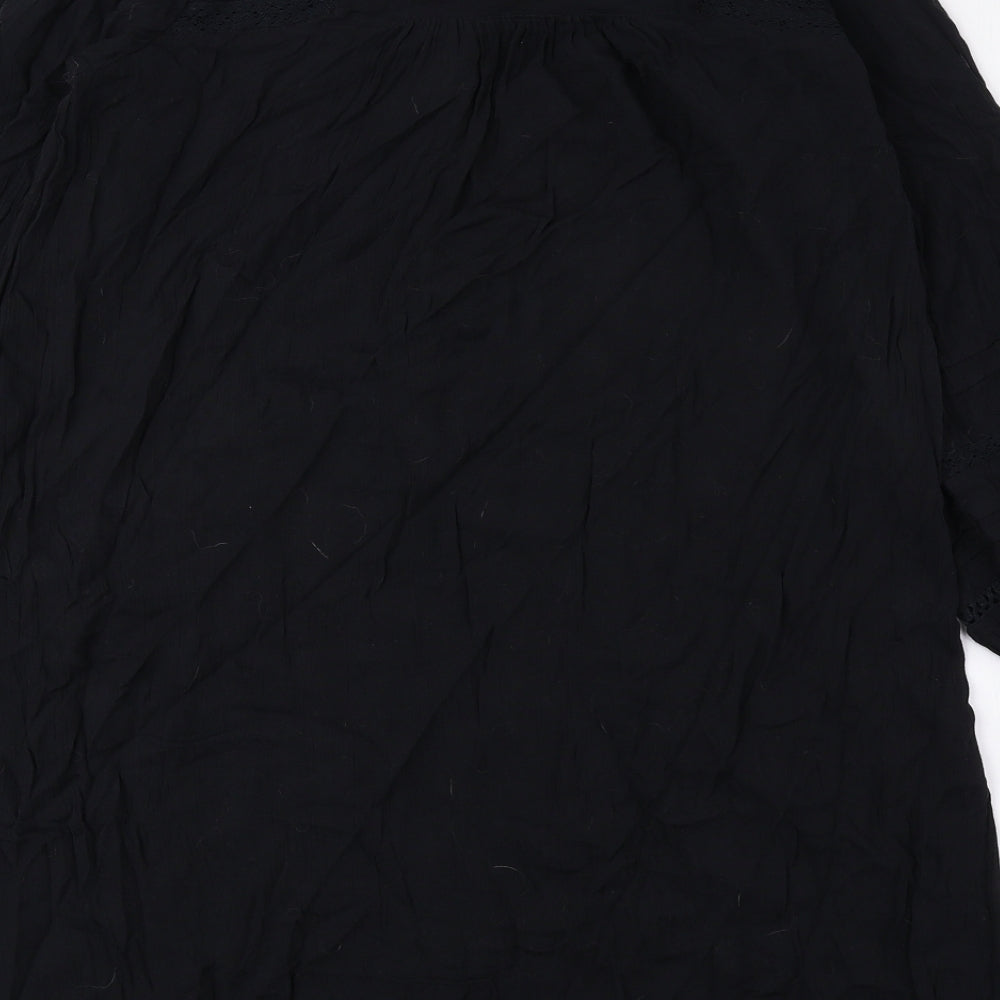 AND/OR Womens Black Viscose Shift Size 6 Round Neck Button - Lace Detail