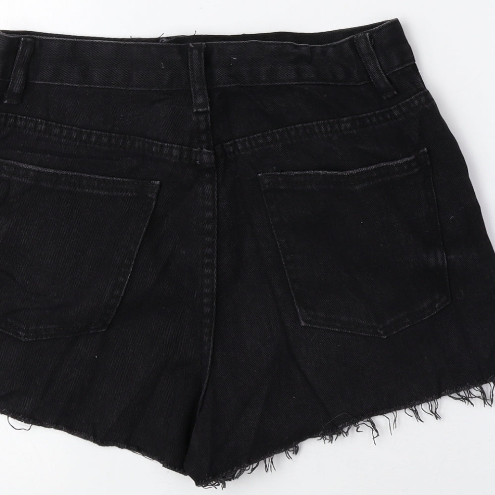 Glamorous Womens Black 100% Cotton Hot Pants Shorts Size XS Regular Zip