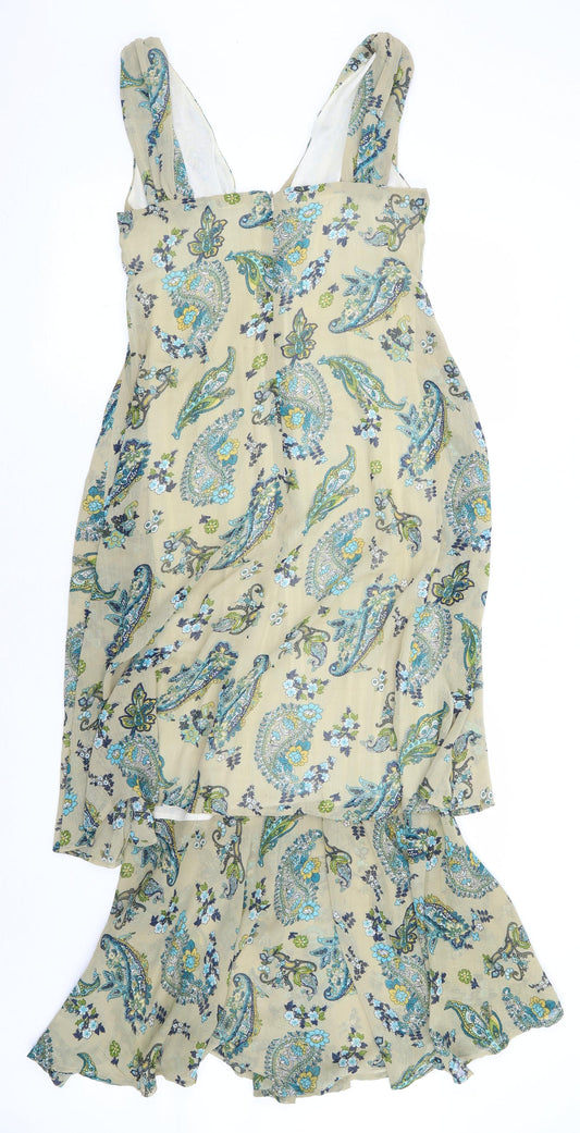 M Butterfly Womens Beige Floral Polyester A-Line Size M V-Neck Zip