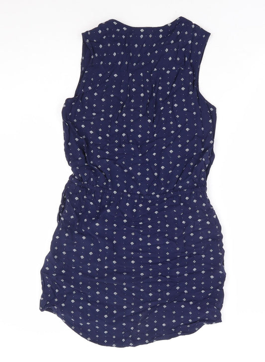 Gap Womens Blue Geometric Polyester Fit & Flare Size S V-Neck Button