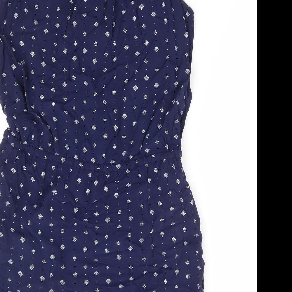 Gap Womens Blue Geometric Polyester Fit & Flare Size S V-Neck Button