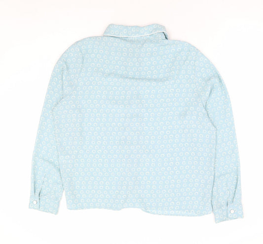 TU Womens Blue Geometric Polyester Basic Button-Up Size 14 Collared