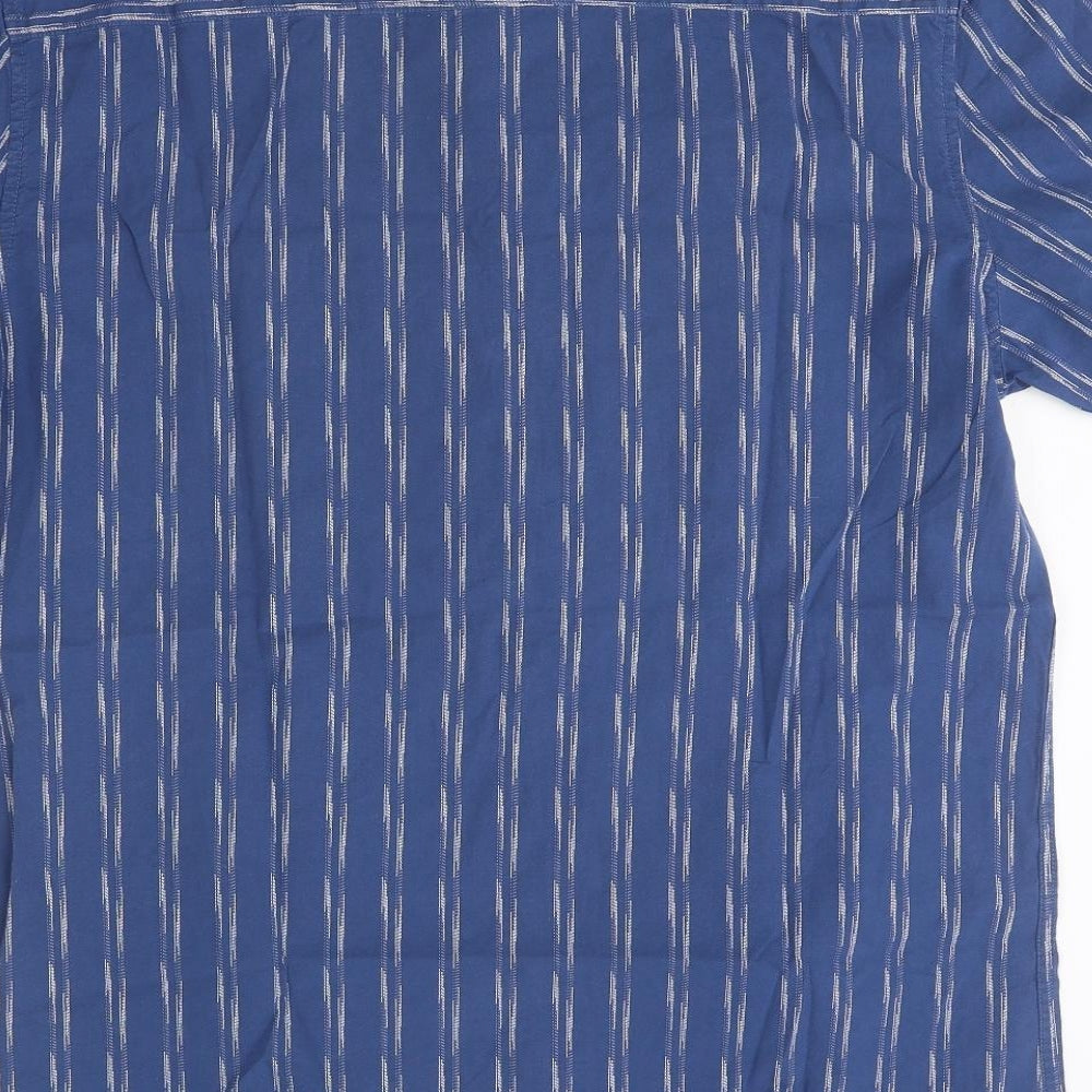 George Mens Blue Striped Polyester Button-Up Size XL Mock Neck Button