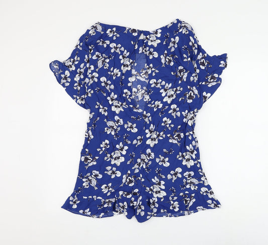French Connection Womens Blue Floral Viscose Playsuit One-Piece Size 6 L3 in Button