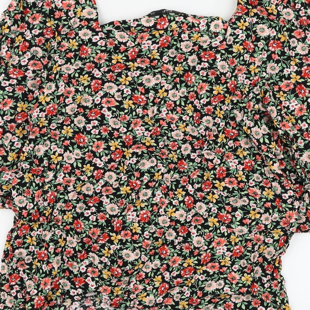 F&F Womens Black Floral Viscose Basic Blouse Size 8 Square Neck