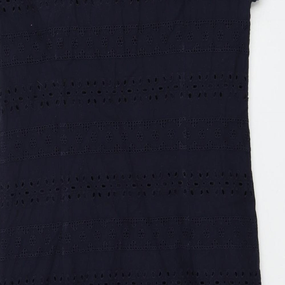 Marks and Spencer Womens Blue Geometric Cotton Shift Size 12 V-Neck Zip