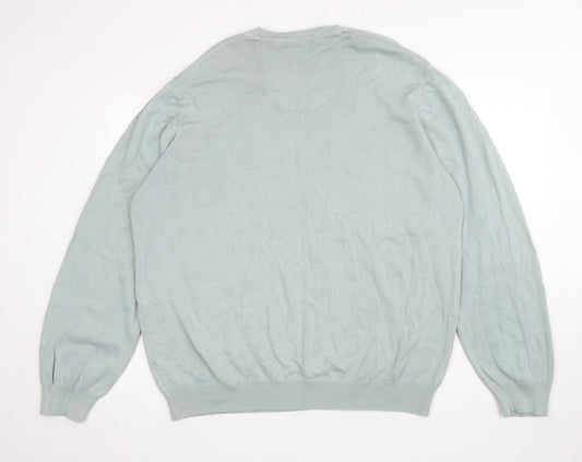 Preworn Mens Blue V-Neck Cotton Pullover Jumper Size 2XL