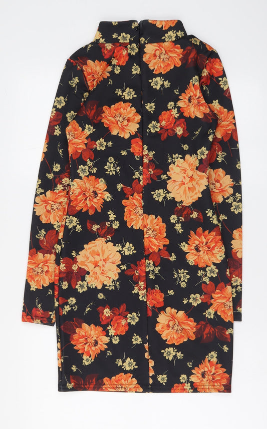 Missguided Womens Beige Floral Polyester Bodycon Size 8 High Neck Zip