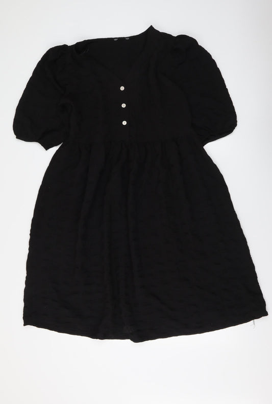 Matalan Womens Black Polyester A-Line Size 10 V-Neck Button