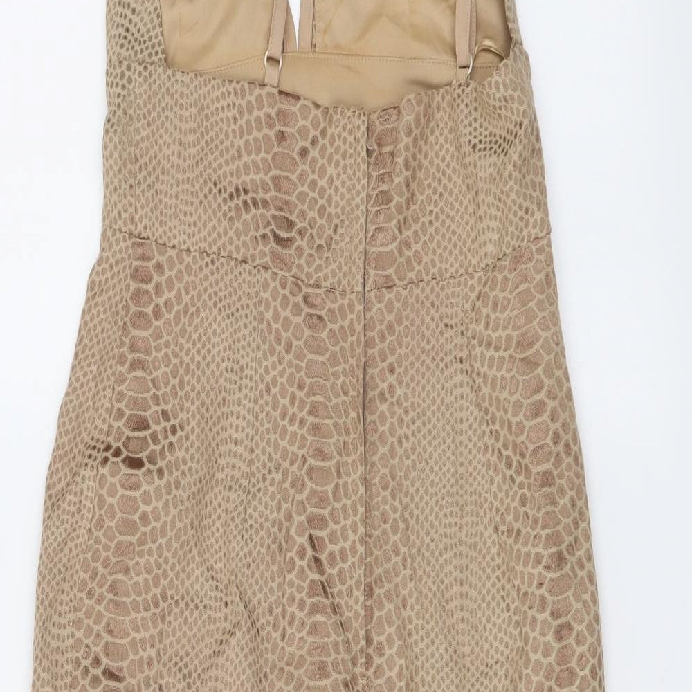 Missguided Womens Beige Animal Print Polyester Bodycon Size 8 V-Neck - Snake Skin Print