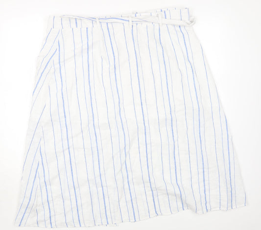 Per Una Womens White Striped Cotton A-Line Skirt Size 20 Tie