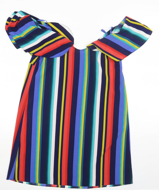 Papaya Womens Multicoloured Striped Polyester Basic Blouse Size 12 Off the Shoulder