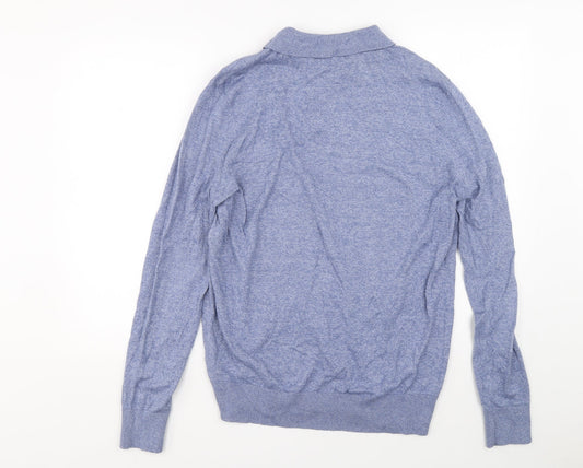 Brave Soul Mens Blue Collared Cotton Pullover Jumper Size L