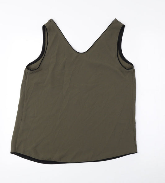 Papaya Womens Green Polyester Basic Tank Size 12 V-Neck