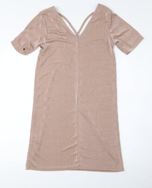 Missguided Womens Pink Polyester A-Line Size 6 V-Neck Pullover