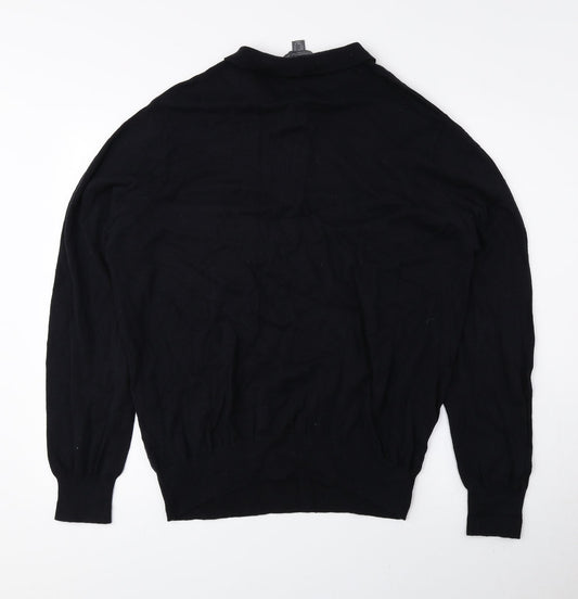 Cedar Wood State Mens Black Collared Cotton Pullover Jumper Size XL